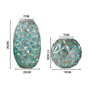 Buy SOGA Green Colored Diamond Cut Glass Flower Vase Round Jar Home Decor with Gold Accent Large and Medium Set Online - Home & Living - 2 - AU Depot Free Shipping