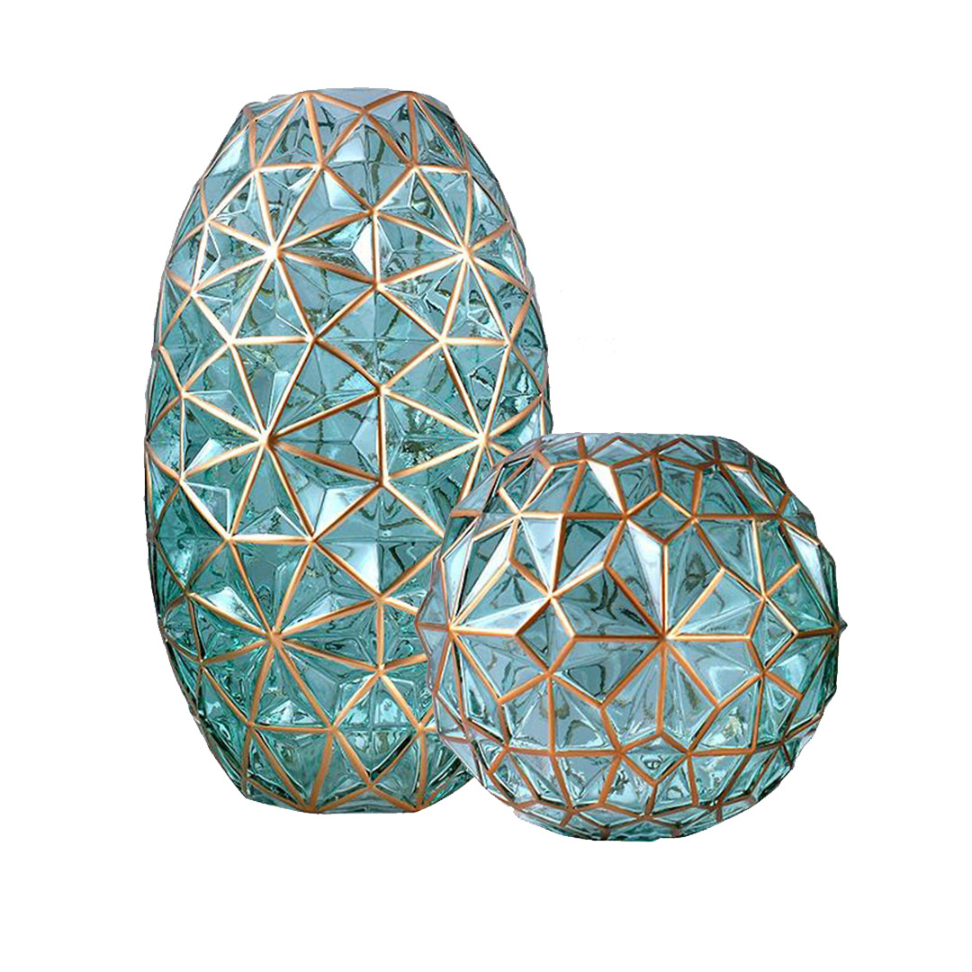 Buy SOGA Green Colored Diamond Cut Glass Flower Vase Round Jar Home Decor with Gold Accent Large and Medium Set Online - Home & Living - 1 - AU Depot Free Shipping