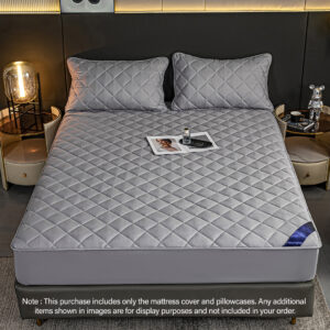 Buy SOGA Grey 138cm Wide Cross-Hatch Mattress Cover Thick Quilted Stretchable Bed Spread Sheet Protector with Pillow Covers Online - Home & Living - 2 - AU Depot Free Shipping