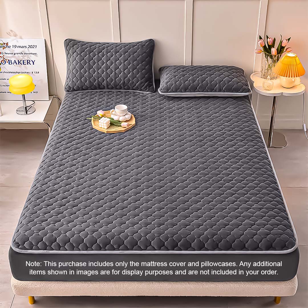 SOGA Grey 138cm Wide Mattress Cover Thick Quilted Fleece Stretchable Clover Design Bed Spread Sheet Protector with Pillow Covers - BCover7001 - Home & Living - 2 - AU DEPOT SOGA Buy SOGA Grey 138cm Wide Mattress Cover Thick Quilted Fleece Stretchable Clover Design Bed Spread Sheet Protector with Pillow Covers Online - Home & Living - 2 - AU Depot Free Shipping