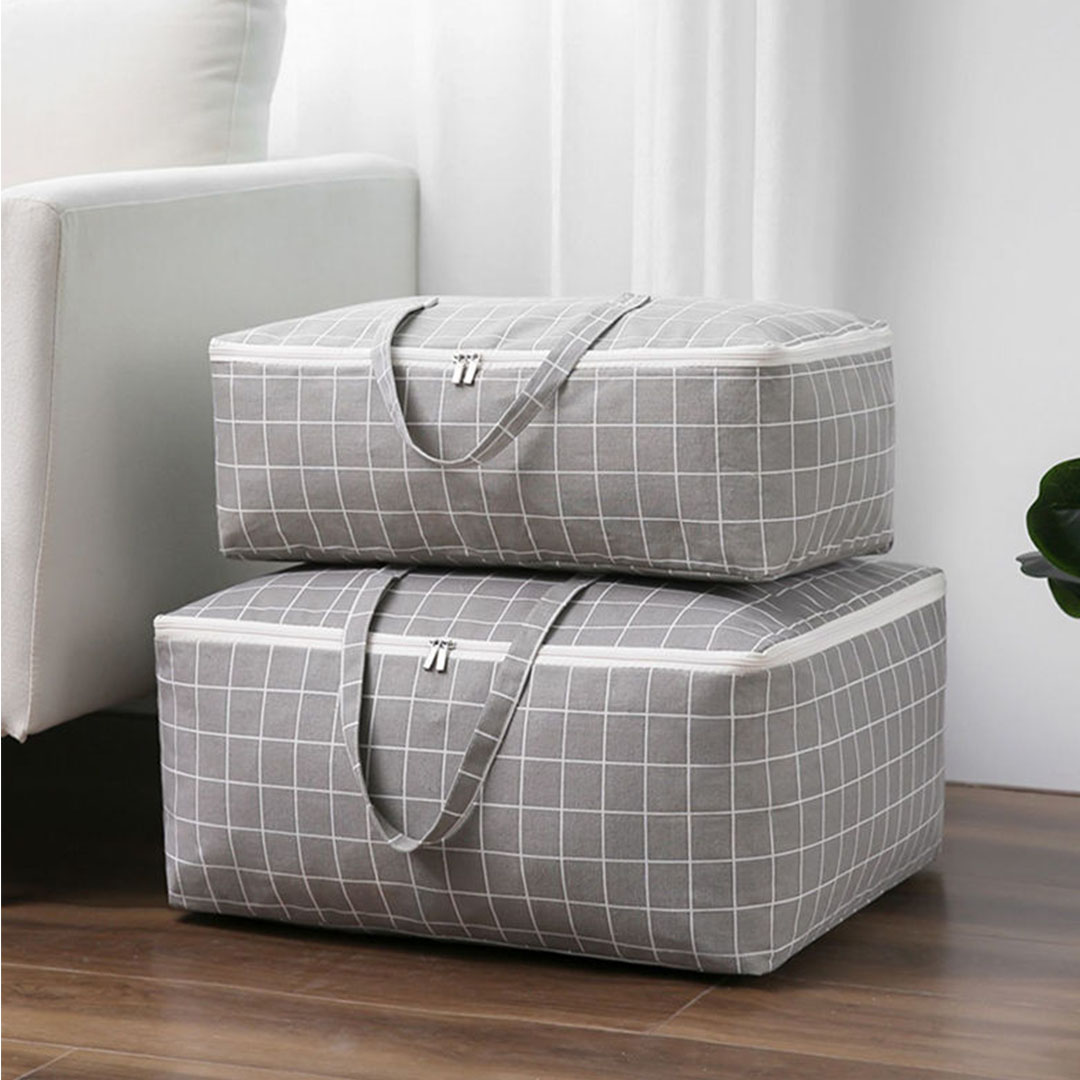 SOGA Grey Plaid Medium Storage Luggage Bag Double Zipper Foldable Travel Organiser Essentials - SBox201 - Furniture - 4 - AU DEPOT SOGA Buy SOGA Grey Plaid Medium Storage Luggage Bag Double Zipper Foldable Travel Organiser Essentials Online - Furniture - 4 - AU Depot Free Shipping