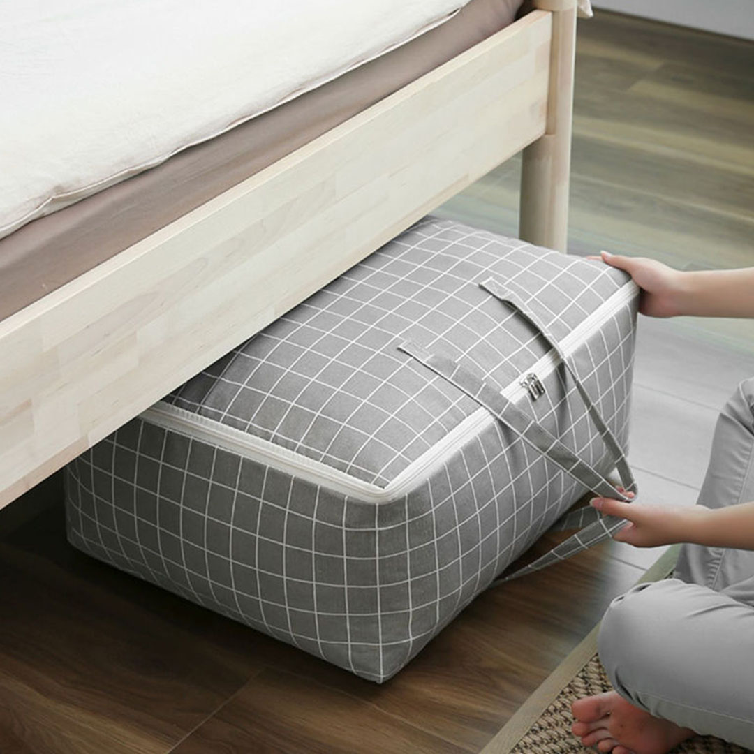 SOGA Grey Plaid Medium Storage Luggage Bag Double Zipper Foldable Travel Organiser Essentials - SBox201 - Furniture - 5 - AU DEPOT SOGA Buy SOGA Grey Plaid Medium Storage Luggage Bag Double Zipper Foldable Travel Organiser Essentials Online - Furniture - 5 - AU Depot Free Shipping