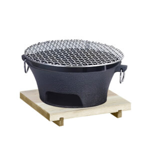 Buy SOGA Large Cast Iron Round Stove Charcoal Table Net Grill Japanese Style BBQ Picnic Camping with Wooden Board Online - home & living > outdoor living > barbecues > barbecues > freestanding - 1 - AU Depot Free Shipping
