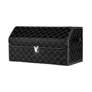 Buy SOGA Leather Car Boot Collapsible Foldable Trunk Cargo Organizer Portable Storage Box Black/White Stitch with Lock Medium Online - Garden, Tools & Hardware - 1 - AU Depot Free Shipping