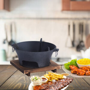 Buy SOGA Medium Cast Iron Round Stove Charcoal Table Net Grill Japanese Style BBQ Picnic Camping with Wooden Board Online - home & living > outdoor living > barbecues > barbecues > freestanding - 2 - AU Depot Free Shipping