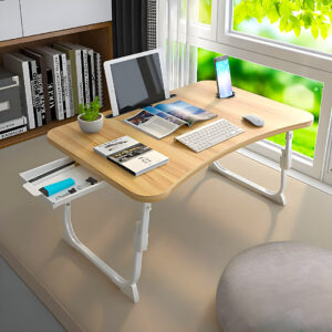 Buy SOGA Oak Portable Bed Table Adjustable Folding Mini Desk Stand With Cup-Holder Home Decor Online - Desks & Computer Tables - 2 - AU Depot Free Shipping