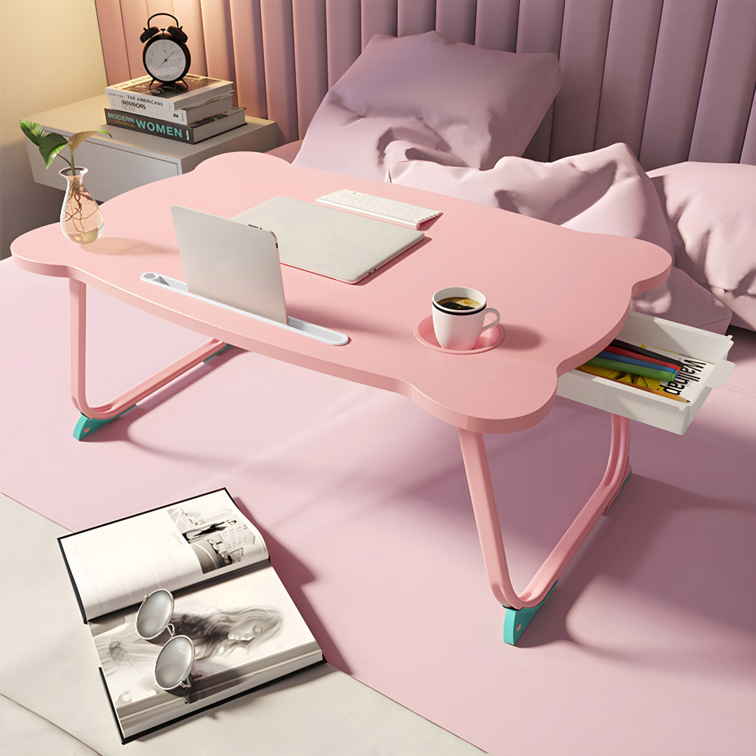 SOGA Pink Portable Bed Table Adjustable Folding Mini Desk With Mini Drawer and Cup-Holder Home Decor - BedTableM667 - Desks & Computer Tables - 2 - AU DEPOT SOGA Buy SOGA Pink Portable Bed Table Adjustable Folding Mini Desk With Mini Drawer and Cup-Holder Home Decor Online - Desks & Computer Tables - 2 - AU Depot Free Shipping