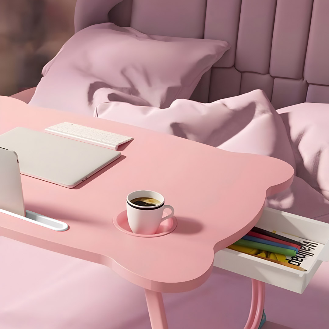 SOGA Pink Portable Bed Table Adjustable Folding Mini Desk With Mini Drawer and Cup-Holder Home Decor - BedTableM667 - Desks & Computer Tables - 5 - AU DEPOT SOGA Buy SOGA Pink Portable Bed Table Adjustable Folding Mini Desk With Mini Drawer and Cup-Holder Home Decor Online - Desks & Computer Tables - 5 - AU Depot Free Shipping