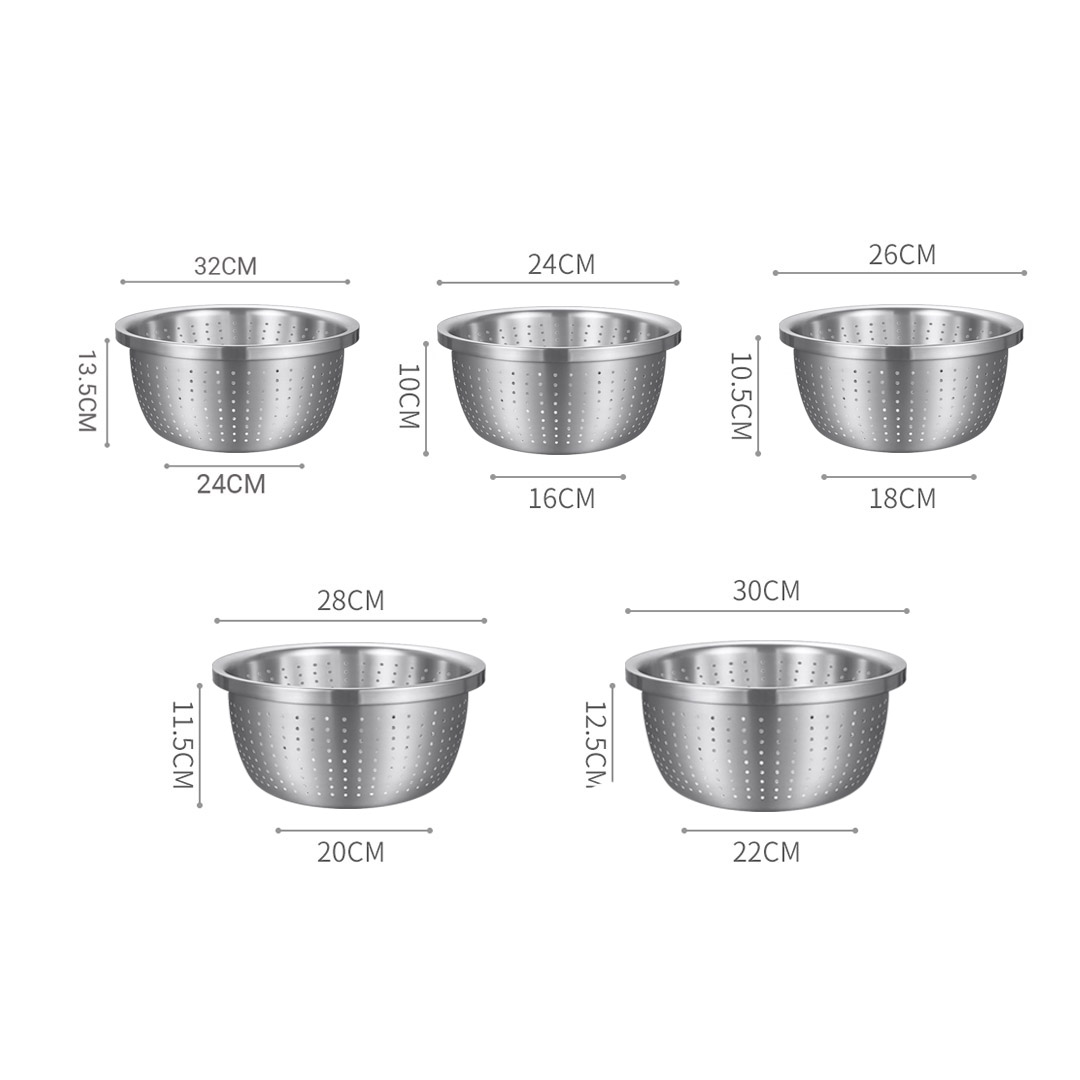 SOGA Stainless Steel Nesting Basin Colander Perforated Kitchen Sink Washing Bowl Metal Basket Strainer Set of 5 - Bowl624 - Home & Living - 2 - AU DEPOT SOGA Buy SOGA Stainless Steel Nesting Basin Colander Perforated Kitchen Sink Washing Bowl Metal Basket Strainer Set of 5 Online - Home & Living - 2 - AU Depot Free Shipping