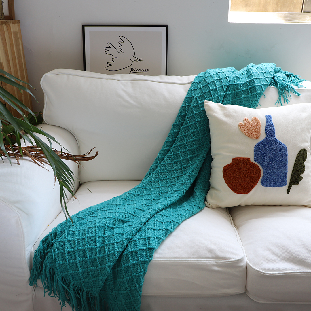 SOGA Teal Diamond Pattern Knitted Throw Blanket Warm Cozy Woven Cover Couch Bed Sofa Home Decor with Tassels - Blanket923 - Home - 6 - AU DEPOT SOGA Buy SOGA Teal Diamond Pattern Knitted Throw Blanket Warm Cozy Woven Cover Couch Bed Sofa Home Decor with Tassels Online - Home - 6 - AU Depot Free Shipping