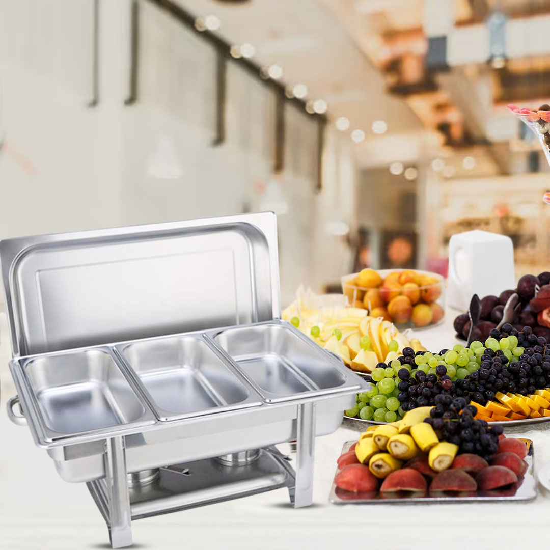 SOGA Triple Tray Stainless Steel Chafing Catering Dish Food Warmer - ChafingDish56083 - Furniture - 5 - AU DEPOT SOGA Buy SOGA Triple Tray Stainless Steel Chafing Catering Dish Food Warmer Online - Furniture - 5 - AU Depot Free Shipping
