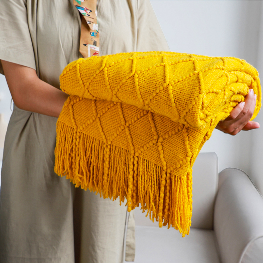 SOGA Yellow Diamond Pattern Knitted Throw Blanket Warm Cozy Woven Cover Couch Bed Sofa Home Decor with Tassels - Blanket901 - Home - 5 - AU DEPOT SOGA Buy SOGA Yellow Diamond Pattern Knitted Throw Blanket Warm Cozy Woven Cover Couch Bed Sofa Home Decor with Tassels Online - Home - 5 - AU Depot Free Shipping
