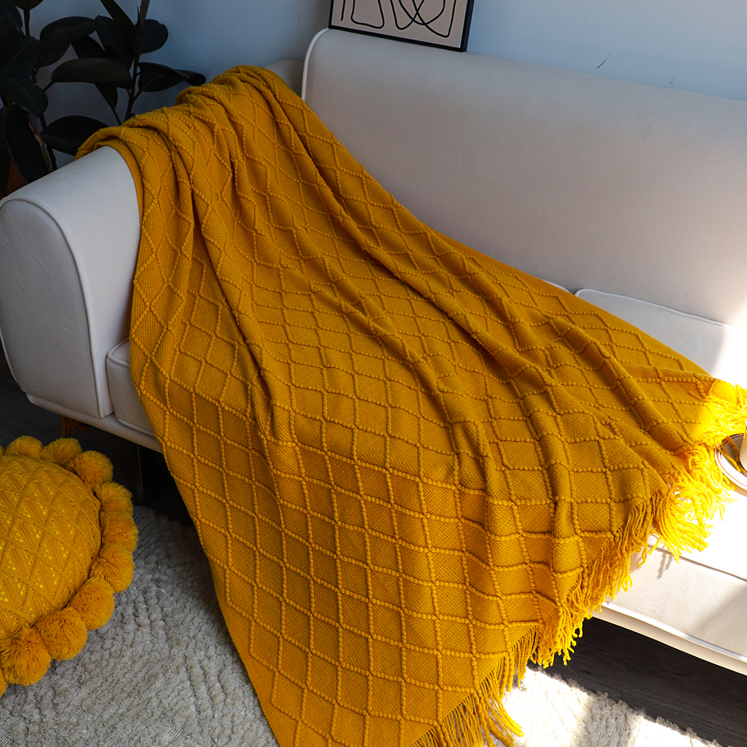 SOGA Yellow Diamond Pattern Knitted Throw Blanket Warm Cozy Woven Cover Couch Bed Sofa Home Decor with Tassels - Blanket901 - Home - 8 - AU DEPOT SOGA Buy SOGA Yellow Diamond Pattern Knitted Throw Blanket Warm Cozy Woven Cover Couch Bed Sofa Home Decor with Tassels Online - Home - 8 - AU Depot Free Shipping