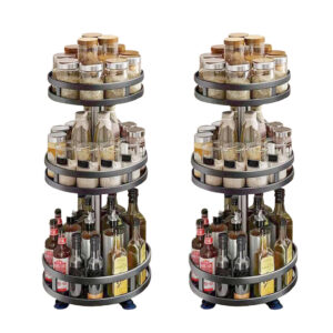 Buy SOGA 2X 3 Tier Steel Black Round Rotating Multi-Function Kitchen Portable Storage Spice Seasoning Kitchen Countertop Organiser Shelf Online - Garden, Tools & Hardware - 1 - AU Depot Free Shipping