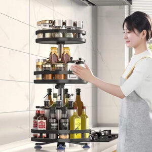 Buy SOGA 3 Tier Steel Black Round Rotating Multi-Function Kitchen Portable Storage Spice Seasoning Kitchen Countertop Organiser Shelf Online - Garden, Tools & Hardware - 2 - AU Depot Free Shipping